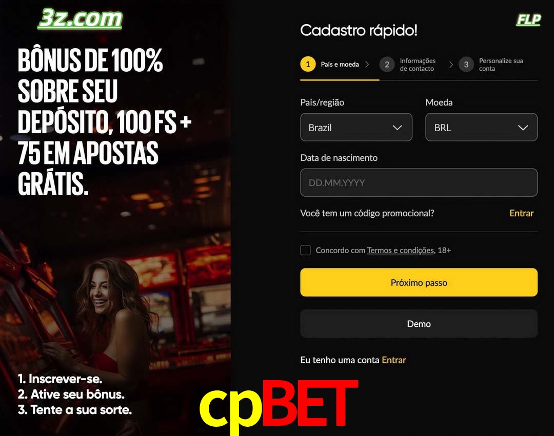 cpbet registro oficial cassino online Brasil com bônus de depósito e free spins